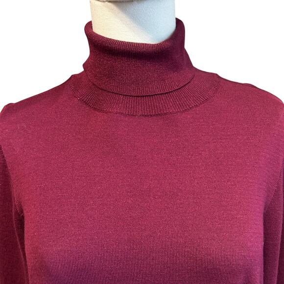 AGB Knit Sweater Dress Burgundy SZ XL Midi Turtle Neck Long Sleeve Minimalist - Picture 3 of 8